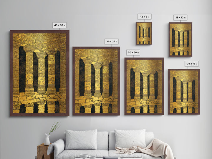 Ancient Greek Temple Columns, Metallic Gold Metal Print, Classical Architecture Wall Art, Historic Decor, Real Wood Frame Artwork