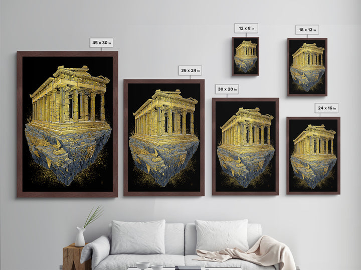 Floating Ancient Temple, Surreal Greek Ruins, Metallic Gold Metal Print, Real Wood Frame Wall Art