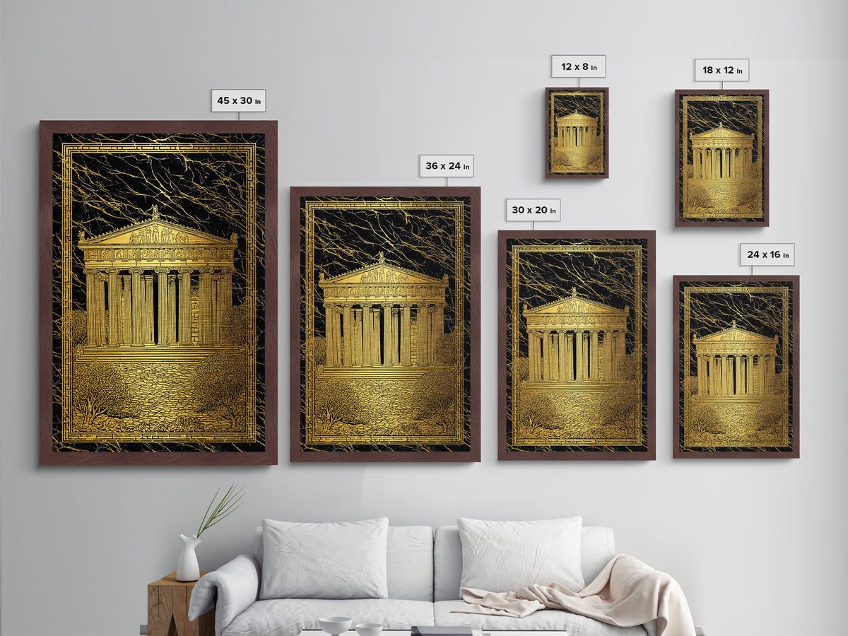 Parthenon Glory, Classical Greek Architecture, Metallic Gold Metal Print, Real Wood Frame Wall Art