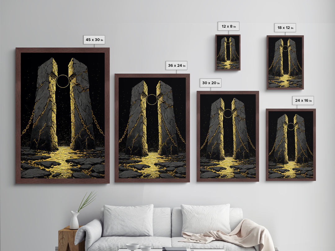 Gate Of Olympus, Abstract Mythology Wall Art, Metallic Gold Metal Print, Ancient Greek Decor, Surreal Fantasy, Wood Frame