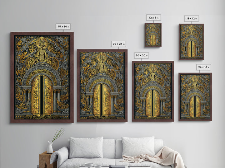 Byzantine Portal of Angels and Kings – Metallic Gold Art, Medieval Religious Metal Art in Real Wood Frame, Sacred History Wall Art