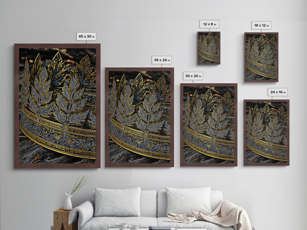 Laurel Leaf Crown Metallic Gold Art Print with Real Wood Frame – Regal Nature-Inspired Decorative Wall Piece