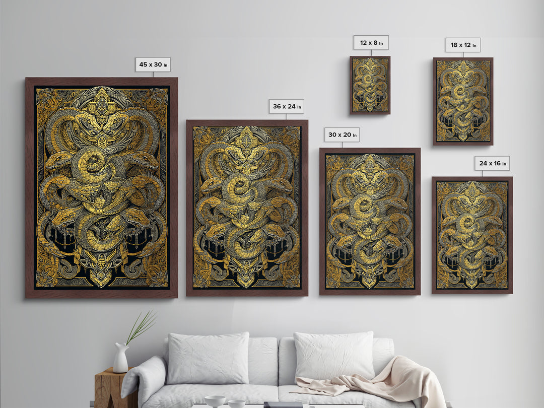 The Serpent Conclave – A Tangled Reign of Golden Scales, Metal Art, Metallic Gold Print, Metal Wall Art, Man Cave Decor
