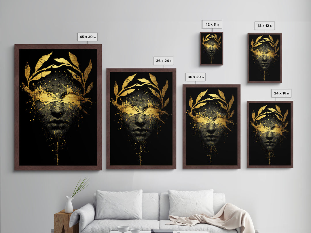 Veiled in Glory – The Laurel-Crowned Gaze of Gold, Metal Art, Metallic Gold Print, Metal Wall Art, Man Cave Decor