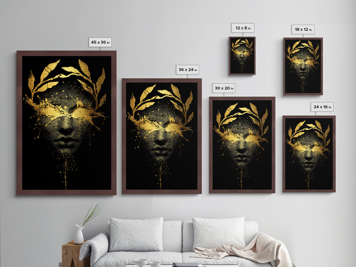 Veiled in Glory – The Laurel-Crowned Gaze of Gold, Metal Art, Metallic Gold Print, Metal Wall Art, Man Cave Decor