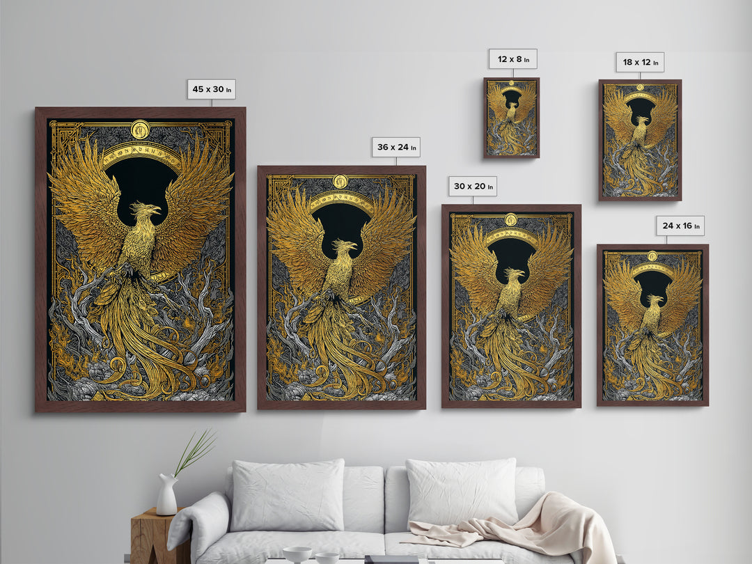 Phoenix Ascendant – Flames and Feathers of Rebirth, Metal Art, Metallic Gold Print, Metal Wall Art, Man Cave Decor
