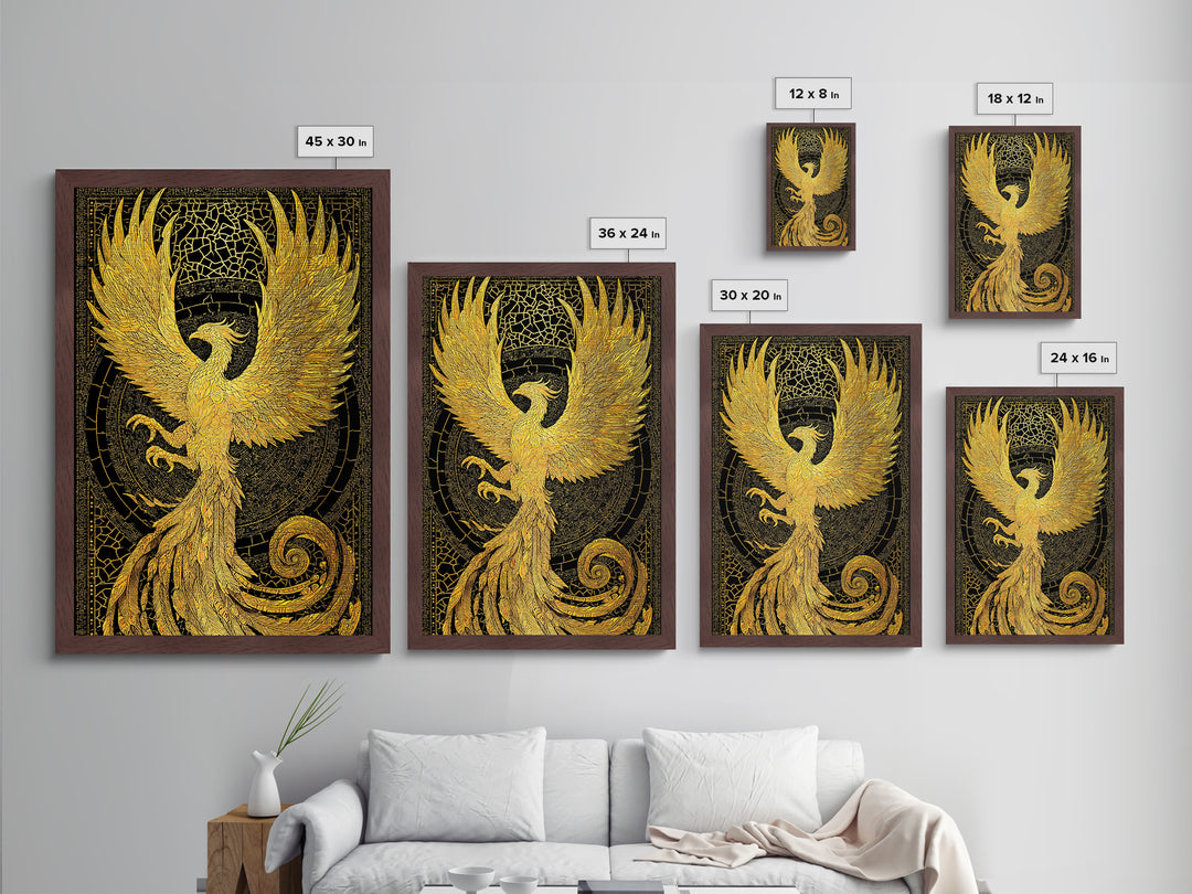 The Radiant Phoenix – Wings of Sunfire and Immortality, Metal Art, Metallic Gold Print, Metal Wall Art, Man Cave Decor