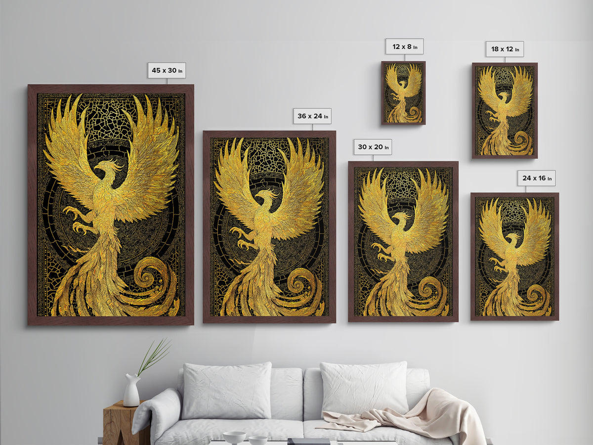 The Radiant Phoenix – Wings of Sunfire and Immortality, Metal Art, Metallic Gold Print, Metal Wall Art, Man Cave Decor