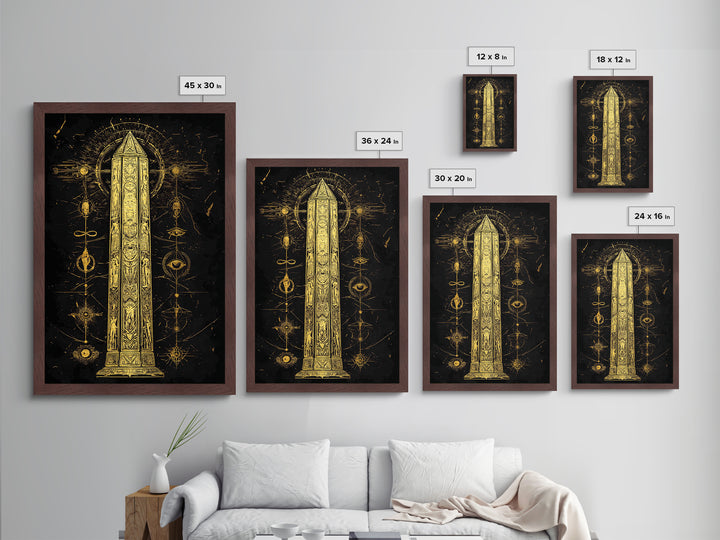 The Obelisk of Secrets – Symbols of the Eternal Order, Metal Art, Metallic Gold Print, Metal Wall Art, Man Cave Decor
