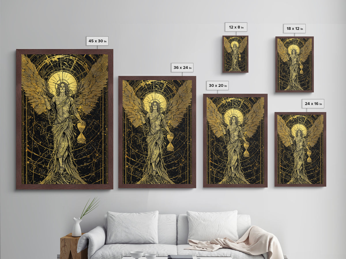 Astraeus God Of Dusk Mythological Figure, Metallic Gold Metal Print, Real Wood Frame, Greek Titan Wall Decor, Celestial Art