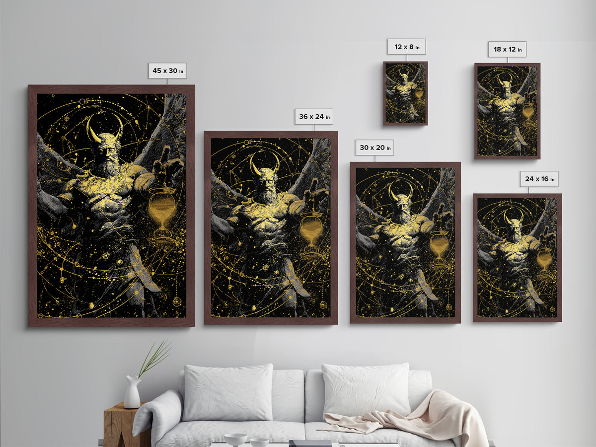 Astraeus Starry Night Mythology, Metallic Gold Art Print, Real Wood Frame, Greek Titan Wall Art, Astrology Inspired Decor