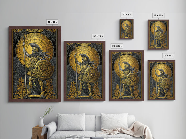 Athena Goddess Of War And Wisdom, Metallic Gold Metal Print, Real Wood Frame, Greek Warrior Wall Art, Mythology Inspired Decor