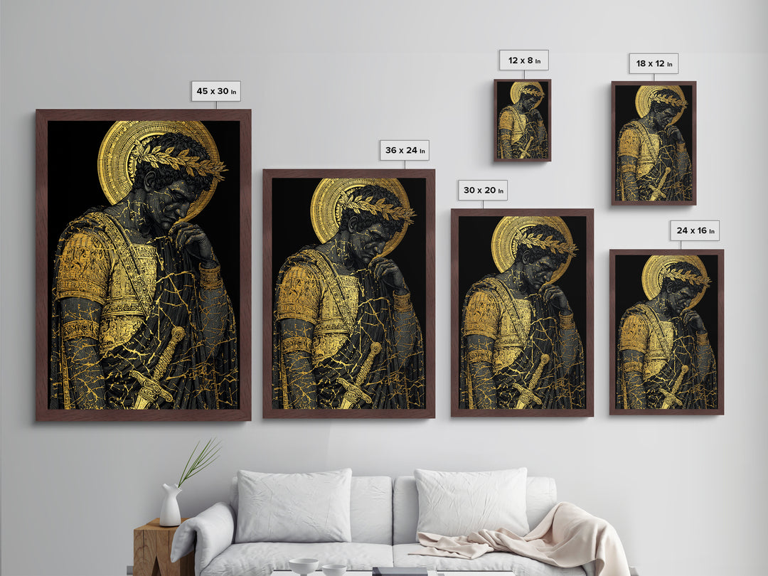 Brutus Roman Leader With Laurel Wreath, Metallic Gold Art Print, Real Wood Frame, Ancient Roman History Warrior Wall Art