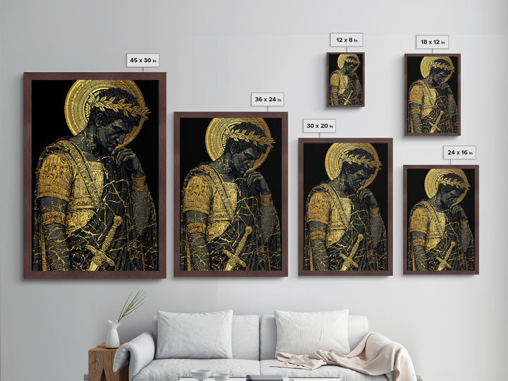 Brutus Roman Leader With Laurel Wreath, Metallic Gold Art Print, Real Wood Frame, Ancient Roman History Warrior Wall Art