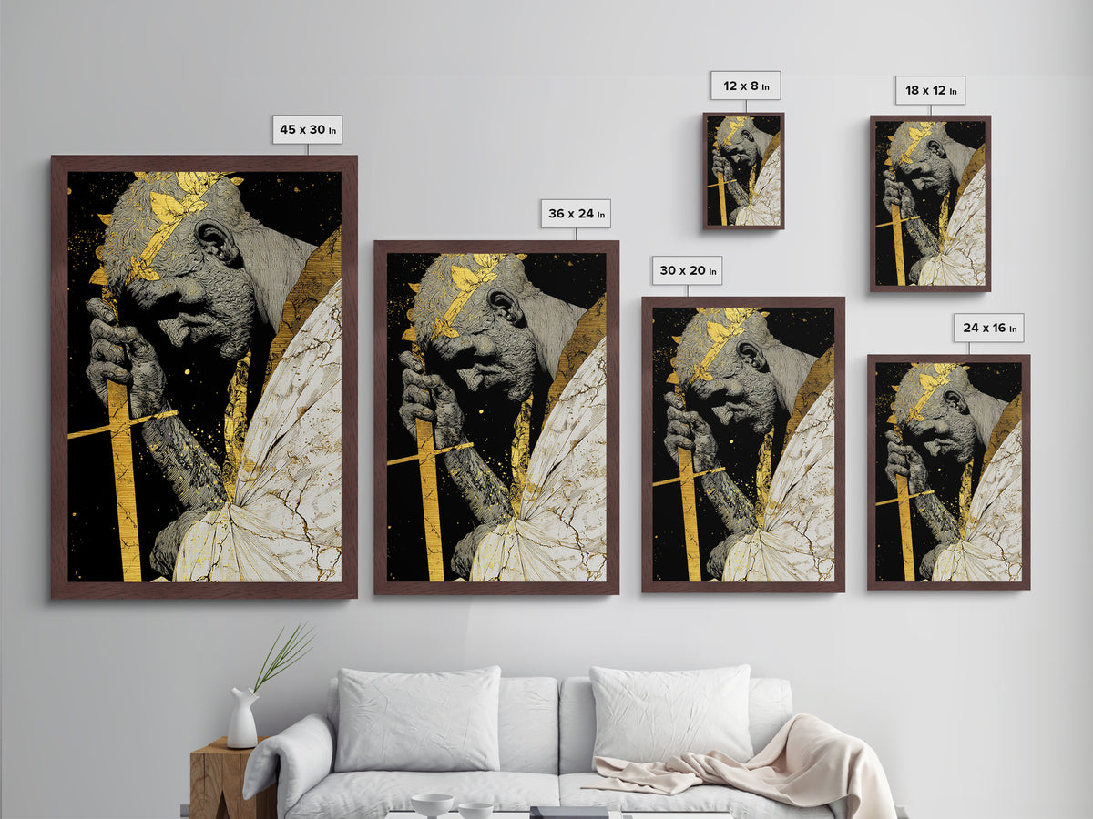 Brutus Roman Statesman With Laurel Crown, Metallic Gold Art Print, Real Wood Frame, Ancient Roman History Warrior Wall Art