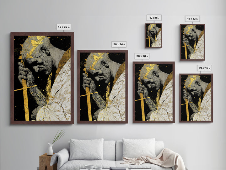 Brutus Roman Statesman With Laurel Crown, Metallic Gold Art Print, Real Wood Frame, Ancient Roman History Warrior Wall Art