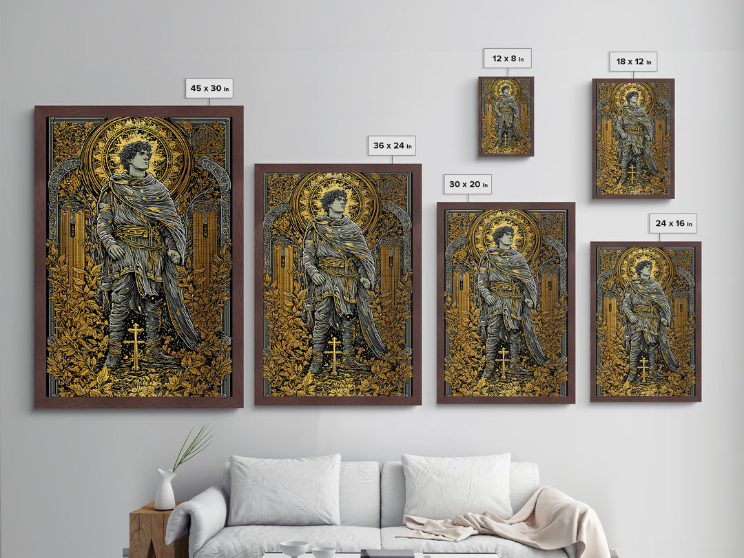 Constantine Metallic Gold Metal Print, Byzantine Emperor Mosaic Style Artwork, Ancient Roman History Wall Art, Wood Framed