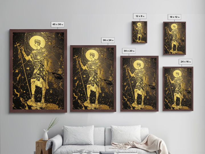 Constantine Metallic Gold Metal Print, Byzantine Roman Emperor Holding Staff Artwork, Regal Historical Wall Art, Wood Frame