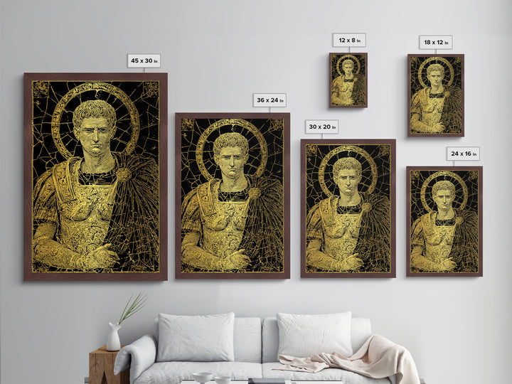 Augustus Caesar Metallic Gold Metal Print, Roman Emperor Portrait Wall Art, Ancient Regal Decor With Real Wood Frame