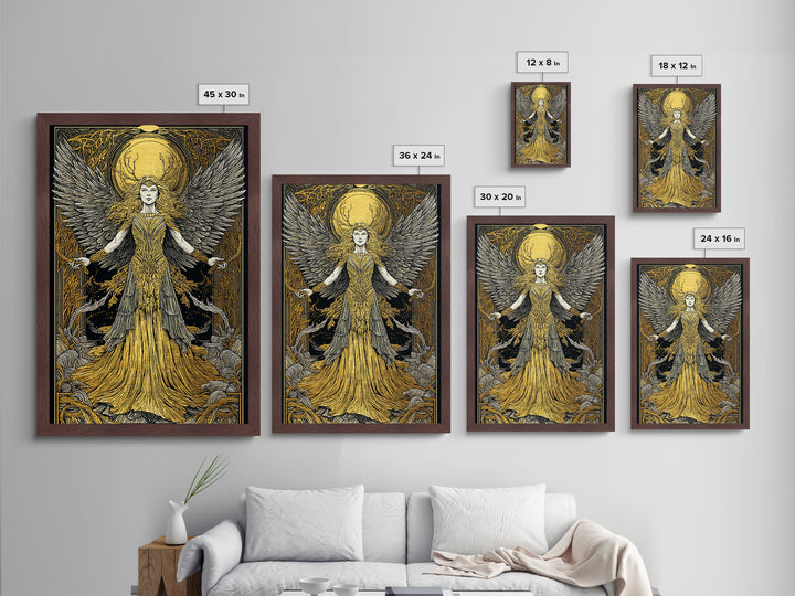 Mythical Winged Goddess Metallic Gold Metal Print, Fantasy Divine Woman Art, Ethereal Luxury Decor With Real Wood Frame