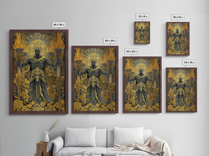 Hades Underworld Metallic Gold Metal Print, Greek God Of The Dead Wall Art, Dark Mythology Decor With Real Wood Frame