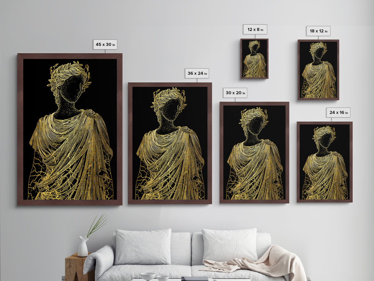 Divine Goddess Bust Metallic Gold Metal Print, Ethereal Greek Statue Art, Elegant Classical Wall Decor, Real Wood Frame