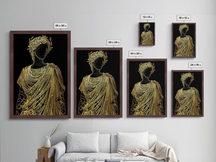 Divine Goddess Bust Metallic Gold Metal Print, Ethereal Greek Statue Art, Elegant Classical Wall Decor, Real Wood Frame