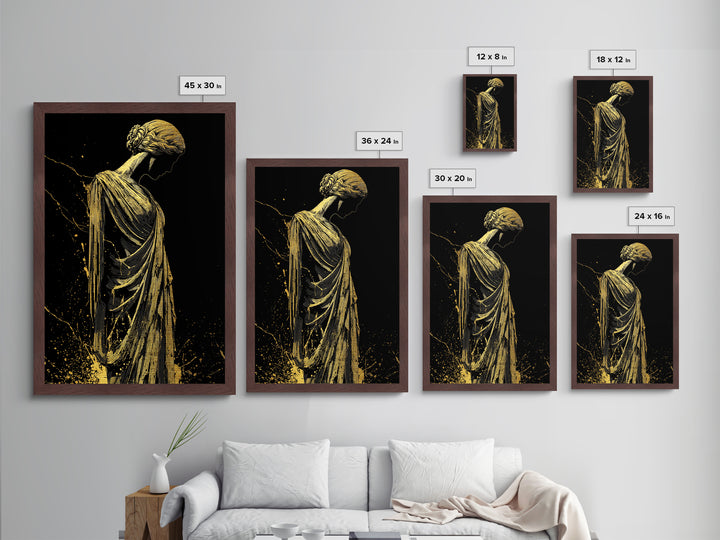 Grecian Muse Silhouette Metallic Gold Metal Print, Elegant Greek Goddess Art, Minimalist Luxury Wall Decor, Real Wood Frame