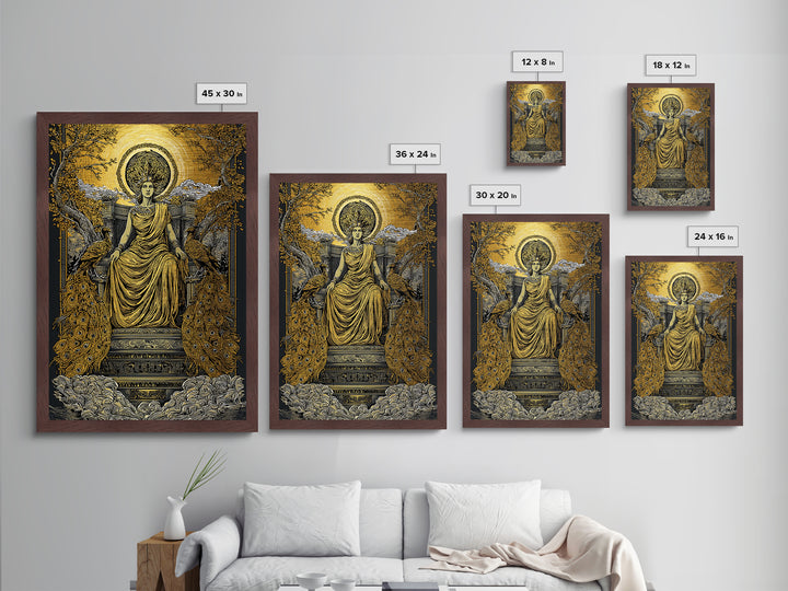 Divine Queen Hera Metallic Gold Metal Print, Greek Goddess Wall Art, Regal Mythology Decor, Real Wood Frame Artwork