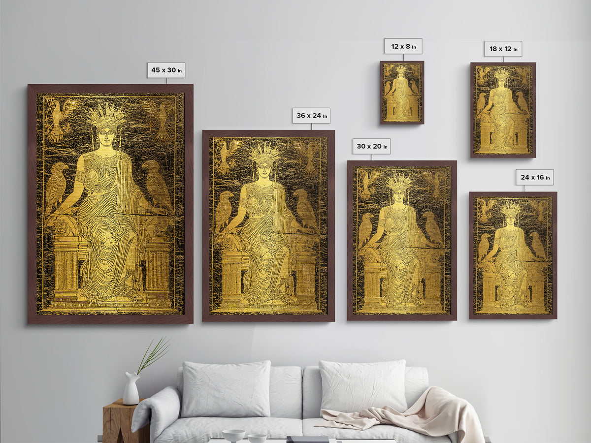 Ancient Goddess Hera Mosaic Metallic Gold Metal Print, Mythology Inspired Art, Regal Home Decor, Wood Framed Wall Art