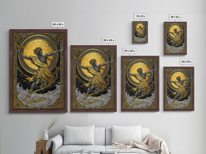 Messenger God Hermes Metallic Gold Metal Print, Ancient Mythology Art, Greek God Wall Decor, Real Wood Frame Artwork