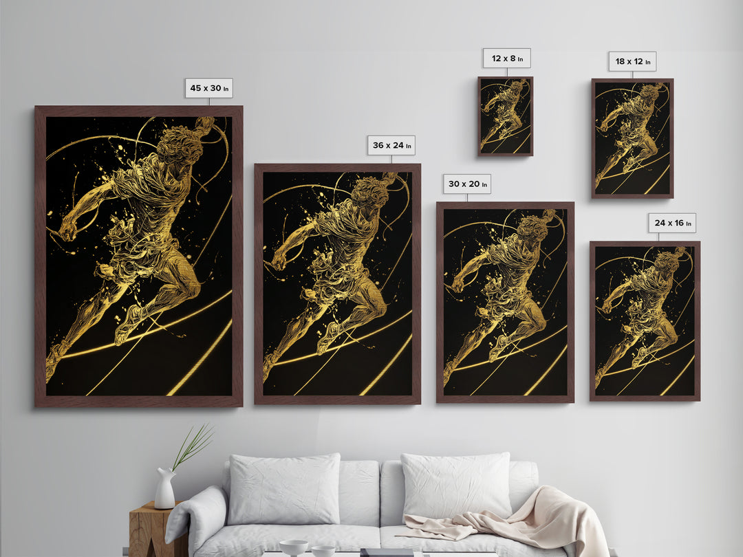 Hermes Leaping Metallic Gold Metal Print, Greek God Wall Art, Divine Mythology Inspired Decor, Luxury Wood Framed Art