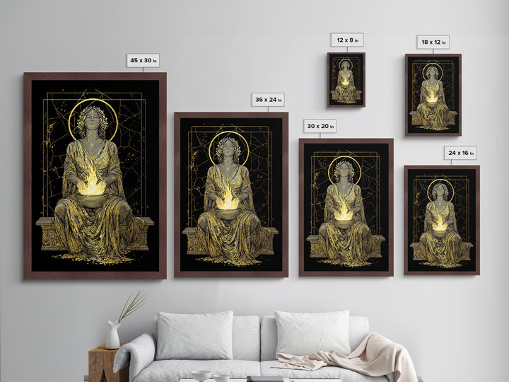 Sacred Flame Hestia Metallic Gold Metal Print, Greek Goddess Wall Art, Ancient Mythology Decor, Luxury Wood Frame Artwork