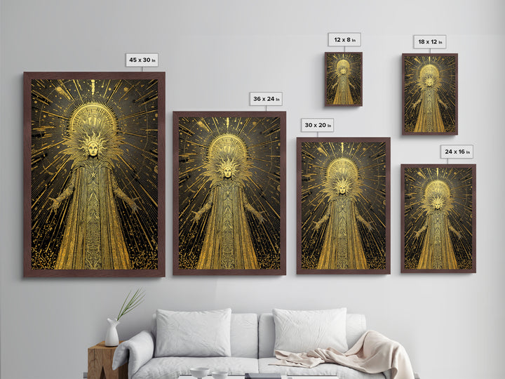 Queen Hera With Crown And Lions, Regal Mythology Goddess, Metallic Gold Metal Print, Greek Art Wall Decor, Real Wood Frame