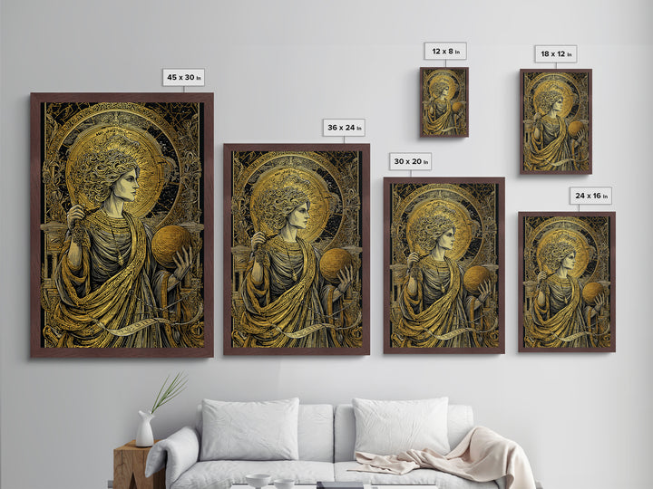 Hermes God Of Travel And Speed, Greek Mythology Art, Metallic Gold Metal Print, Ancient Messenger Decor, Real Wood Frame