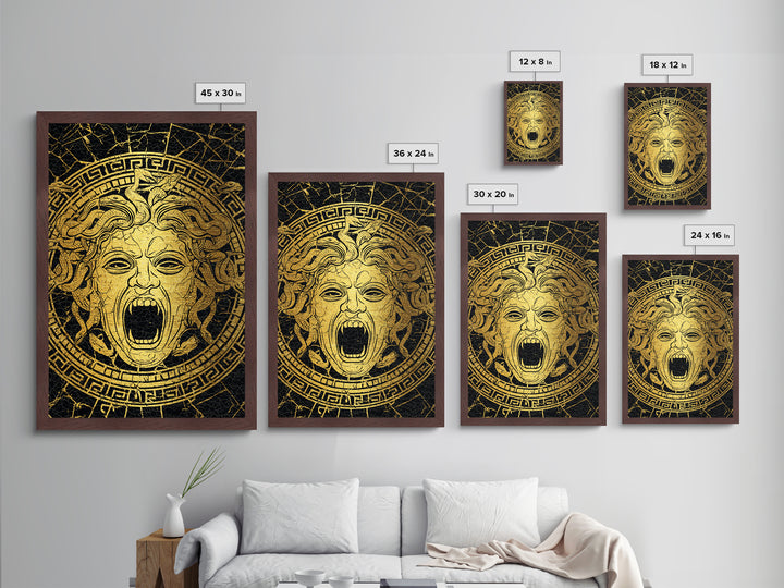 Medusa Head Metallic Gold Metal Print, Mythology Wall Art, Snake Hair Monster Decor, Greek Legend Artwork, Real Wood Frame