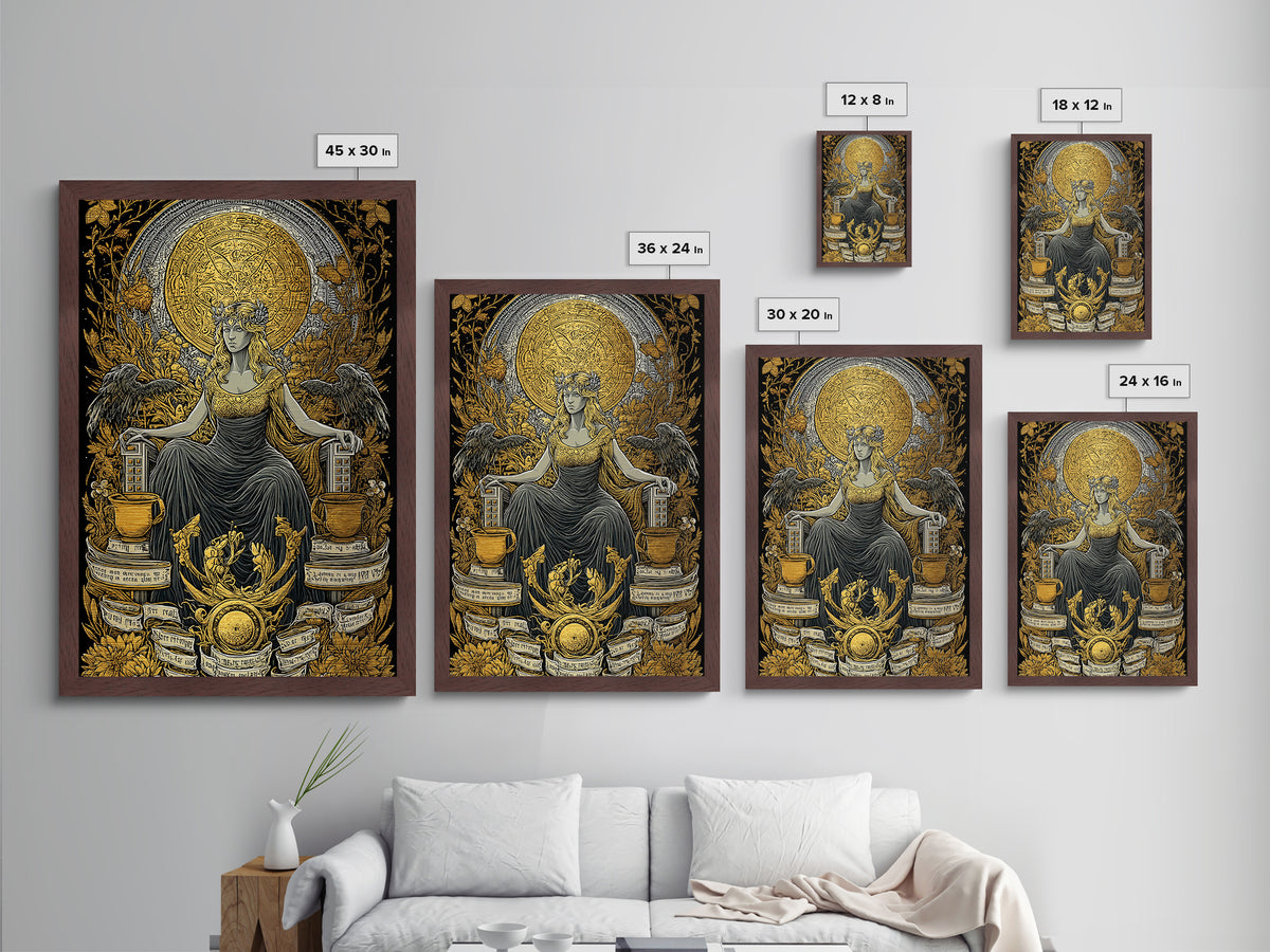 Goddess Throne Metallic Gold Metal Print, Mythology Wall Art, Divine Queen Decor, Ancient Inspired Spiritual Artwork, Real Wood Frame