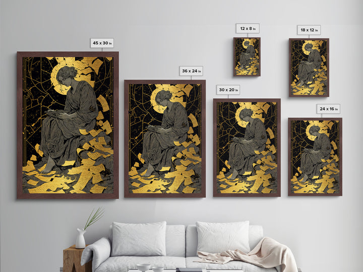 Roman Emperor Bust Metallic Gold Metal Print, Ancient Warrior Wall Art, Classical Statue Artwork, Mythology Inspired Real Wood Frame
