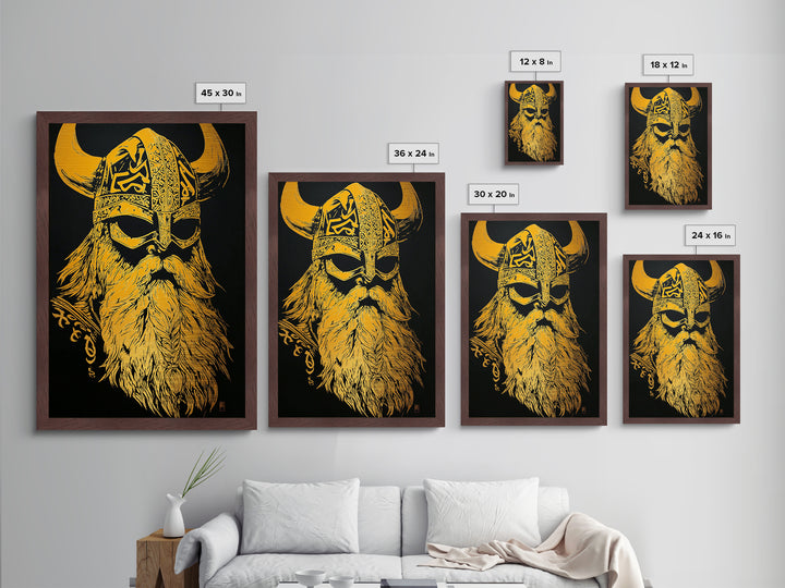 Norse Mythology Odin Metallic Gold Art, Viking Warrior God Metal Print, Real Wood Frame, Ancient Scandinavian Wall Decoration