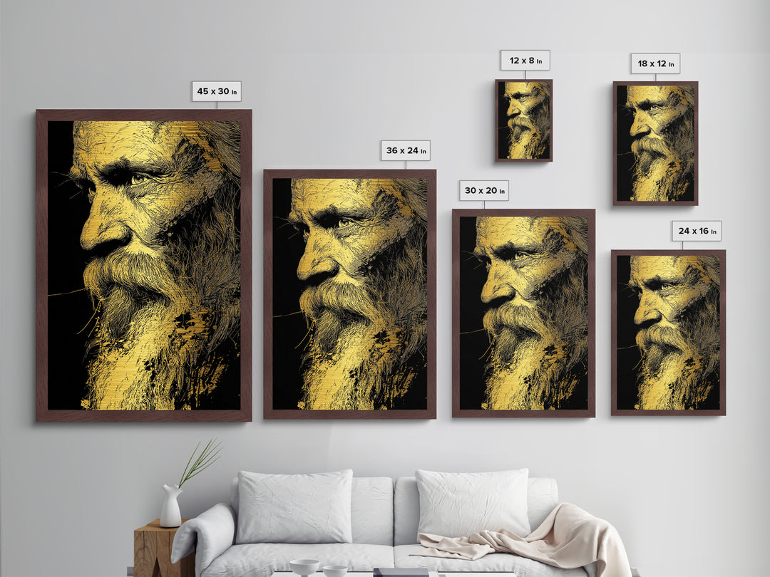 Odin Warrior God Metallic Gold Metal Print, Norse Mythology Inspired Art, Real Wood Frame, Viking Legend Wall Decor Statement