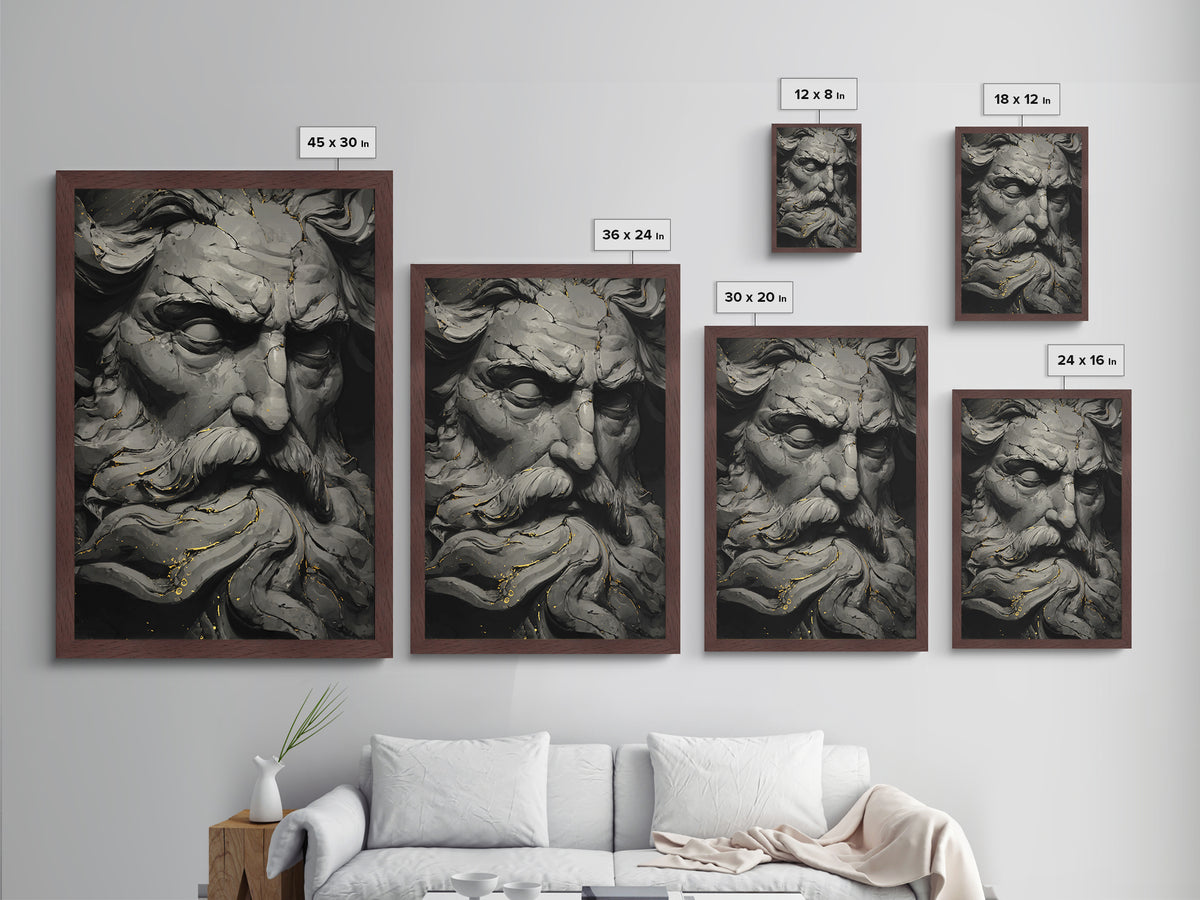 Odin On Throne With Ravens And Wolves, Norse Mythology Decor, Metallic Gold Art, Viking God Print, Real Wood Frame, Nordic Legend