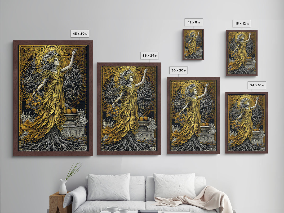 Persephone Metallic Gold Metal Print, Goddess Of Spring And Underworld Art, Mythology Wall Decor, Real Wood Framed Artwork