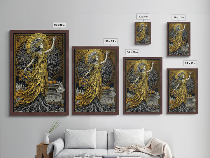 Persephone Metallic Gold Metal Print, Goddess Of Spring And Underworld Art, Mythology Wall Decor, Real Wood Framed Artwork