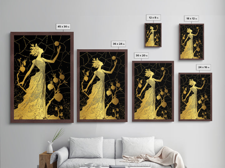 Persephone With Pomegranates Metallic Gold Metal Print, Mythology Wall Art, Elegant Greek Goddess Decor, Real Wood Frame