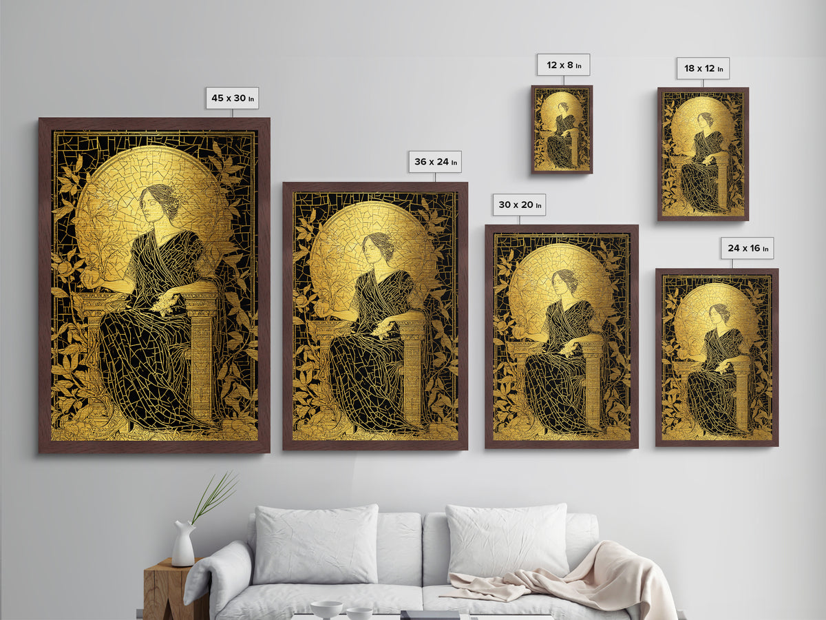 Persephone Mosaic Style Metallic Gold Metal Print, Mythology Wall Art, Goddess Decor, Elegant Greek Inspired Real Wood Frame
