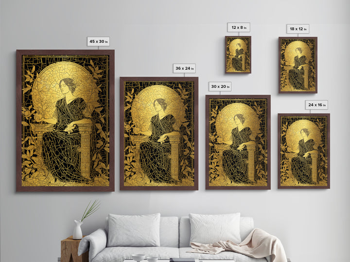 Persephone Mosaic Style Metallic Gold Metal Print, Mythology Wall Art, Goddess Decor, Elegant Greek Inspired Real Wood Frame