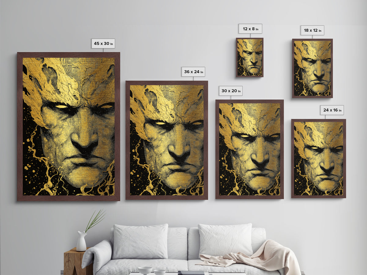 Prometheus Mythological Titan Metallic Gold Metal Print, Fire Bringer Greek Myth Metallic Gold Art, Real Wood Frame Ancient Legend Decor