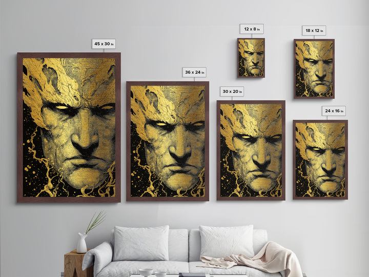 Prometheus Mythological Titan Metallic Gold Metal Print, Fire Bringer Greek Myth Metallic Gold Art, Real Wood Frame Ancient Legend Decor