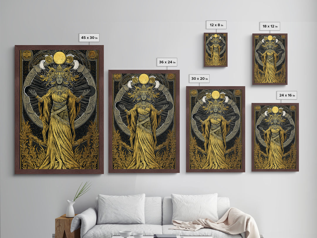 Selene Metallic Gold Metal Print, Moon Goddess Art, Real Wood Frame, Mythology Wall Decor, Celestial Luxury Artwork
