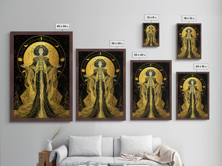 Hecate Metallic Gold Metal Print, Goddess Of Magic Art, Real Wood Frame, Mythology Wall Decor, Ancient Luxury Artwork